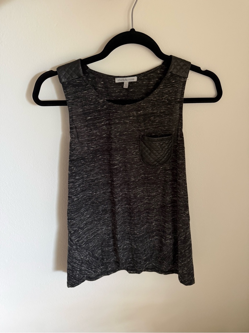 Charlotte Russe Charcoal Heather Sleeveless Tank with Quilted Trim